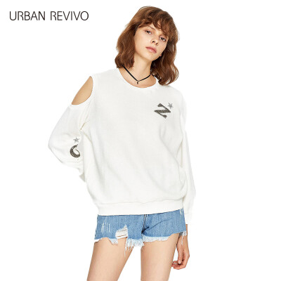 

UR Women Print Shirt Shoulder Round Long Sleeve T-Shirt YV09R4EN2000 White