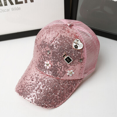 

Handmade Sequins Duckle Flower Ladies Shade Sunscreen Mesh Baseball Hat