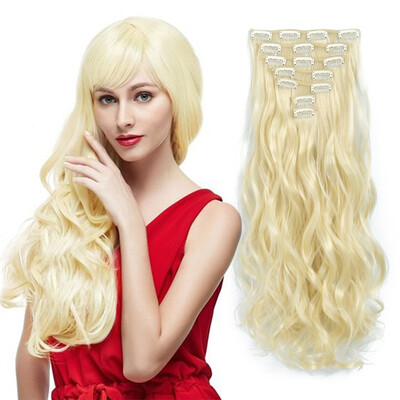 

7pcs / set зажим в выдвижениях волос 20inch длинние волнистые жаростойкие синтетические наконечники Kanekalon синтетические для де