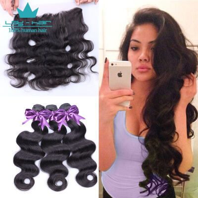 

Indian Virgin Hair Body Wave 3 Bundles with Closure 8a Grade Indian Body Wave Lace Frontal Closure with Bundles