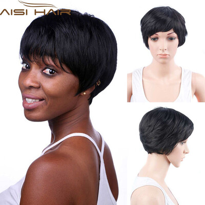 

AISI HAIR Короткие парики для вышивания фея черный и черные цветные парики Синтетические парики для волос для женщин-женщин
