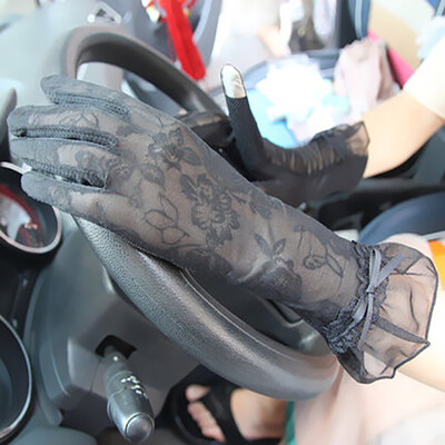 

Summer driving sun gloves female anti - skid anti - UV length of ice silk cuffs