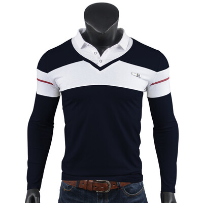 

SHUYI Men Fall New Cotton Lapel POLO Shirt Foreign Trade Fight Color Slim Mens T-shirt Shirt Collar