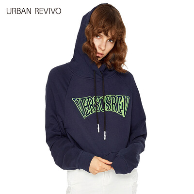 

UR women with a hat hit color printing fashion casual sweater YV10S4JN2002 dark blue XL