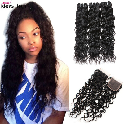 

Peruvian Virgin Hair With Closure Peruvian Water Wave Virgin Hair With Closure Wet Wavy 3 Bundle Deals Human Hair With Closure