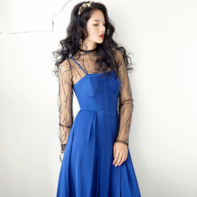 

Wei Ya Ji 2017 autumn sling dress new high waist Slim sleeveless pendulum type retro pure color dress female