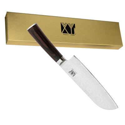 

7 дюймов Santoku Дамаск шаблон сталь ножа острое лезвие высококачественный XYJ бренд кухонный нож с коробкой подарка кухонными принадлежностями