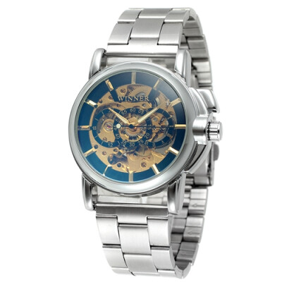 

Winner Retro Skeleton Gold Watch Men Casual Leather Watch Luxury Automatic Mechanical Watch