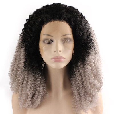 

Iwona Synthetic Hair Lace Front Afro Curly Black Gray Ombre Wig