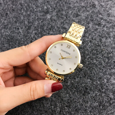

Fashion Simple Casual Women Quartz Watch CONTENA Luxury Style Ladies Dress Wristwatches Golden Classical Bracelet Watches