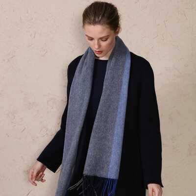 

Initial load TRUE HER autumn&winter wool scarf ladies thick warm European&American fashion bib striped gift box light luxury three series gray blue