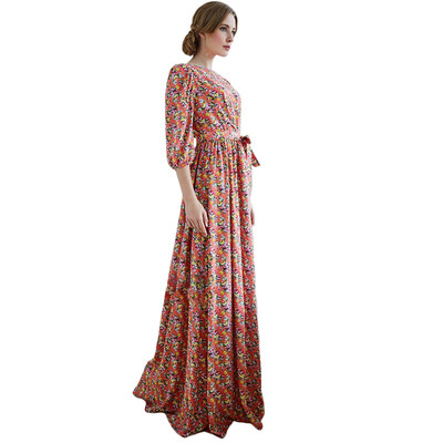 

COCOEPPS Women Vintage Evening Maxi Dresses Pleated Bohemian Summer Floral print long Floor Length dress Autumn polka Dot Dress