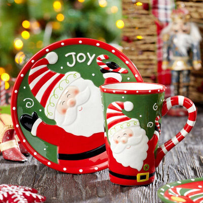 

Cypress Home Christmas Gift Set Mug&Plate with gift box Santa Claus