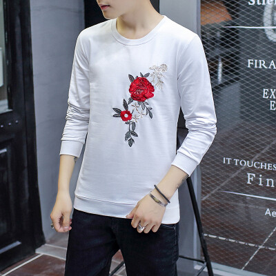 

2017 autumn new men's sweater youth self-cultivation embroidery casual men's t-shirt as gift for men