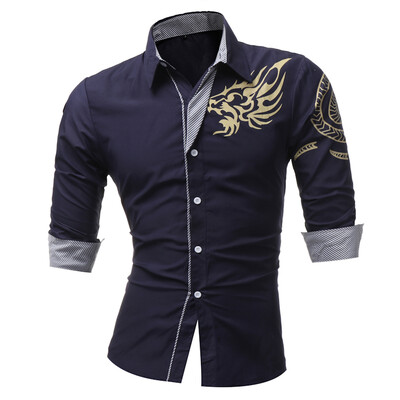 

HEYKESON 2017 New Men'S Long-Sleeved Dress Shirt Dragons Men'S Casual Slim Lapel Male Quality Large Size 4XL