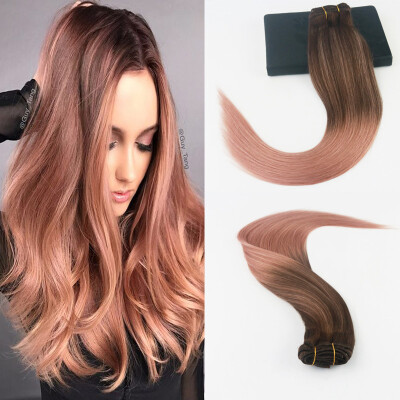 

14-24" 7Pcs 100gram Color 3 Dark Browm Fading to Color Rose Gold Brazilian Remy Hair Extensions Full Set Cilp On Hair Extensions