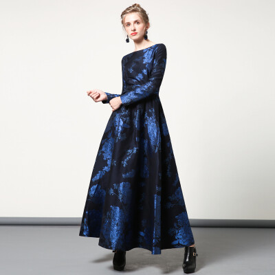 

DF · RSLong-sleeved long-sleeved autumn&winter long-sleeved waist big round neck dress female temperament retro dress