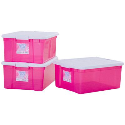 

Alice IRIS Green Plastic Storage Organizer Storage Box SSB-40 WhiteTransparent Powder 40L 3 Pack