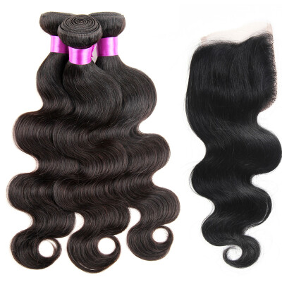 

Brazilian Body Wave With Closure 3Pcs/Lot Lace Closure With Bundles 8A Indian Virgin Human Hair Bundles With Closure