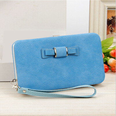 

The new solid color wallet in the long section of the multi-card phone bag bowknot lunch box female package tide