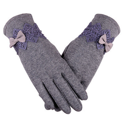 

New touch screen knitting outdoor riding electric car ladies do not fall cashmere winter warm bow gloves