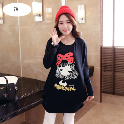 

Women Fashion Long Sleeves T Shirts Printing Loose Bottoming Tops