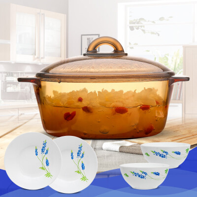 

【Jingdong Supermarket】 Le Meiya Luminarc Amber Straight Bottle Glass Pot Pot Pot Stew pot Transparent Pot Steamer Bottle 2 liter Pot +2 Bowl +2 Plate 5 Combination Set