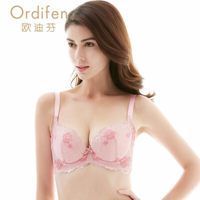 

Ou Difen dream lace 34 side closed bra gathered on the bra big cup thin section underwear XB6325 floral green D80