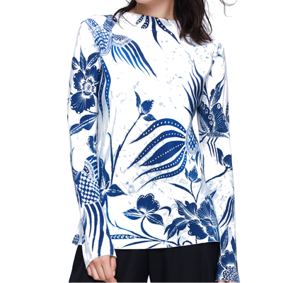 

Flower-bird pattern batik white shirt