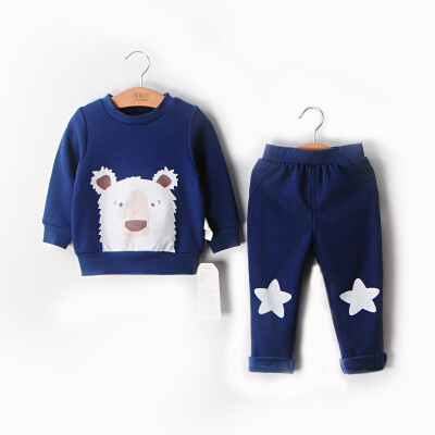 

Cotton and fruit fruit children's long sleeves plus cashmere suit autumn and winter children's two-piece sweater pants M313302416554 navy blue 110