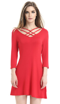 

New Arrivals Womens 34 Sleeves Lace up Criss Cross Trapeze Casual Tunic Dress