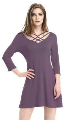 

New Arrivals Women's 3/4 Sleeves Lace up Criss Cross Trapeze Casual Tunic Dress