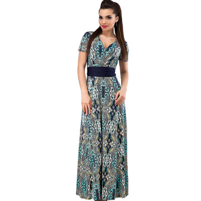 

COCOEPPS Summer Fashionable Women 2XL Plus Size Sashes Print Long Dress Elegant Vintage V-neck Floor-Length Maxi Dresses Clothing