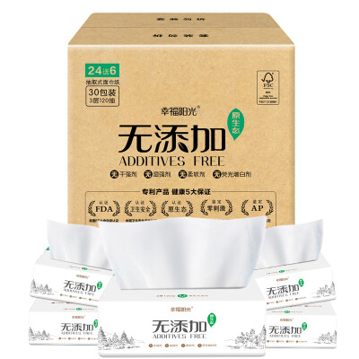 

Jingdong Supermarket] happy sunshine no added pumping 3 layers * 120 pumping * 30 packets (24 to 6) in the specifications of toilet paper (FCL sales) original no added