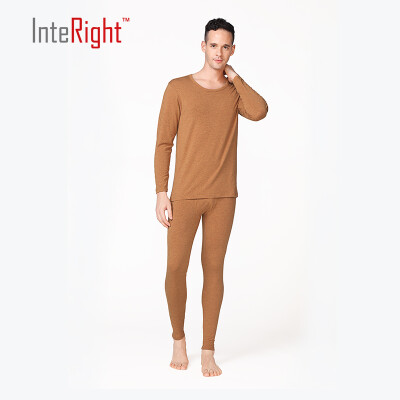 

INTERIGHT Qiuyi Qiuqi Men New round neck underwear basic thermal underwear set brown yellow