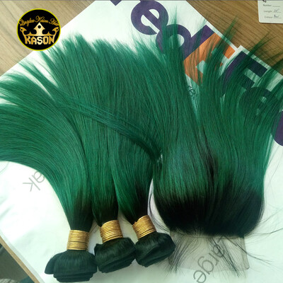 

Kason Brazilian Virgin Straight Hair With Lace Closure Garde 8A Ombre Green Color 100 Human Virgin Hair No Tangle No Shedd