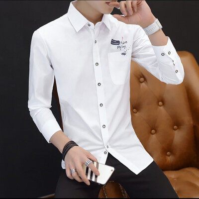 

2017 autumn new long-sleeved shirt men's pure color simple shirt casual youth Slim type