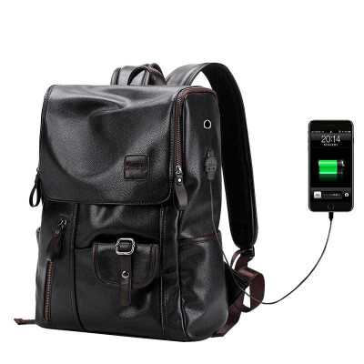 

Men Fashion External USB Charge Antitheft Backpack Waterproof Leather Travel Bag Notebook Rucksack for 14 Inch Laptop Mochilas