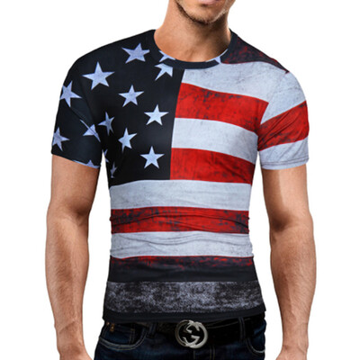 

Male 2017 Brand Short Sleeve American Flag 3D Digital Print T Shirt O-Neck Slim Men T-Shirt Tops Fashion Mens Tee Shirt T Shirts