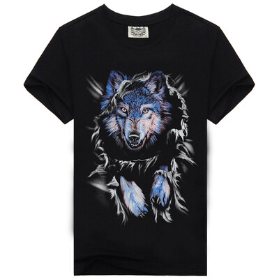 

Men's Black 3D Graphics Printed Rock Skull Pattern Short Sleeve T-Shirt Top Tee Shirt M-XXXL（Blue Wolf）