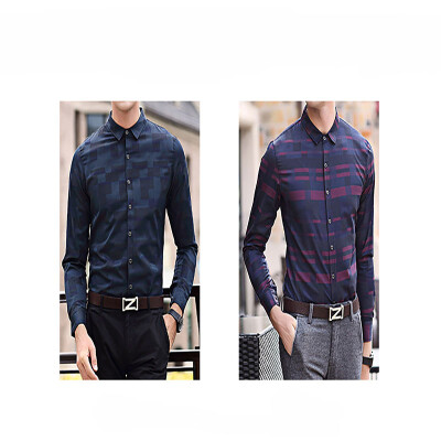 

New men's plaid shirt long sleeves light luxury business Slim lattice casual lapel men shirt