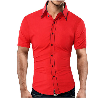 

Fashion Male Hawaiian Shirt Short-Sleeves Tops Double Collar Button Design Mens Dress Shirts Slim Men Shirt 2XL