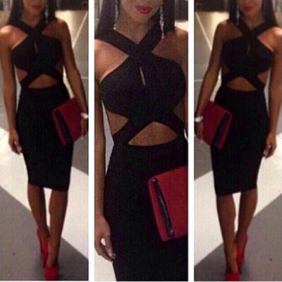 

Lovaru ™New 2015 Women Balck Sexy Bandage Bodycon Dress Sleeveless Off the shoulder Sexy Hollow Out Party Dress Clubwear