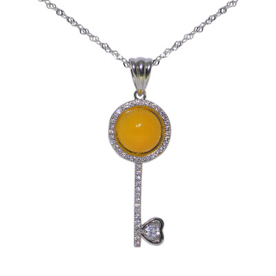 

JingTian jewelry S925 silver inset agate necklace girl's collarbone chain key pendant