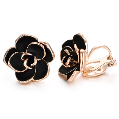 

Yoursfs 18K Gold Plated Black Rose Flower Stud Earrings 15mm dainty Rose Post Stud Earrings For woman