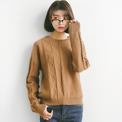 

City plus CITYPLUS 2017 winter new style women&39s clothing wild round neck round knitting sweater long-sleeved hemp pattern sweater CWYC179552 brick red uniform
