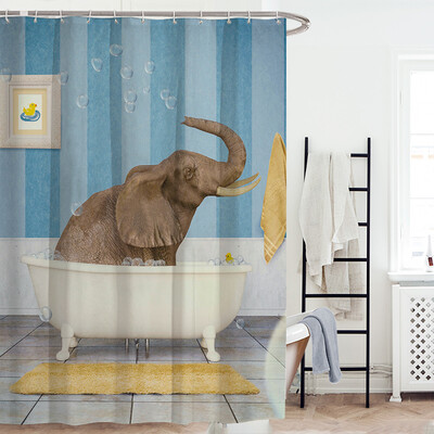 

Elephant Digital Printing Anti Bacterial Waterproof Polyester Shower Curtain-1