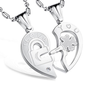 

1Pair Love New Fashion Jewelry Titanium Stainless Pendant Necklace With Chain Split Joint Heart Pendant Couples Lovers Clavicle Wi