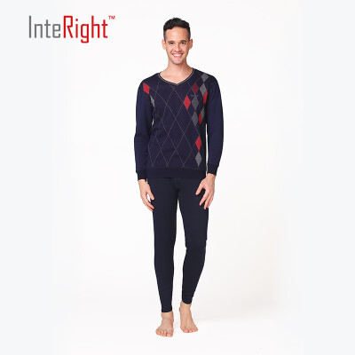 

INTERIGHT thermal underwear male plus velvet thick jacquard thermal underwear deep linen gray L