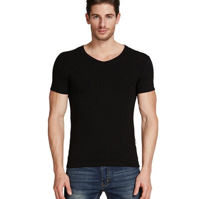 

Playboy T-shirt mens short-sleeved cotton V-neck bottoming vest comfortable Slim mens bottoming shirt black